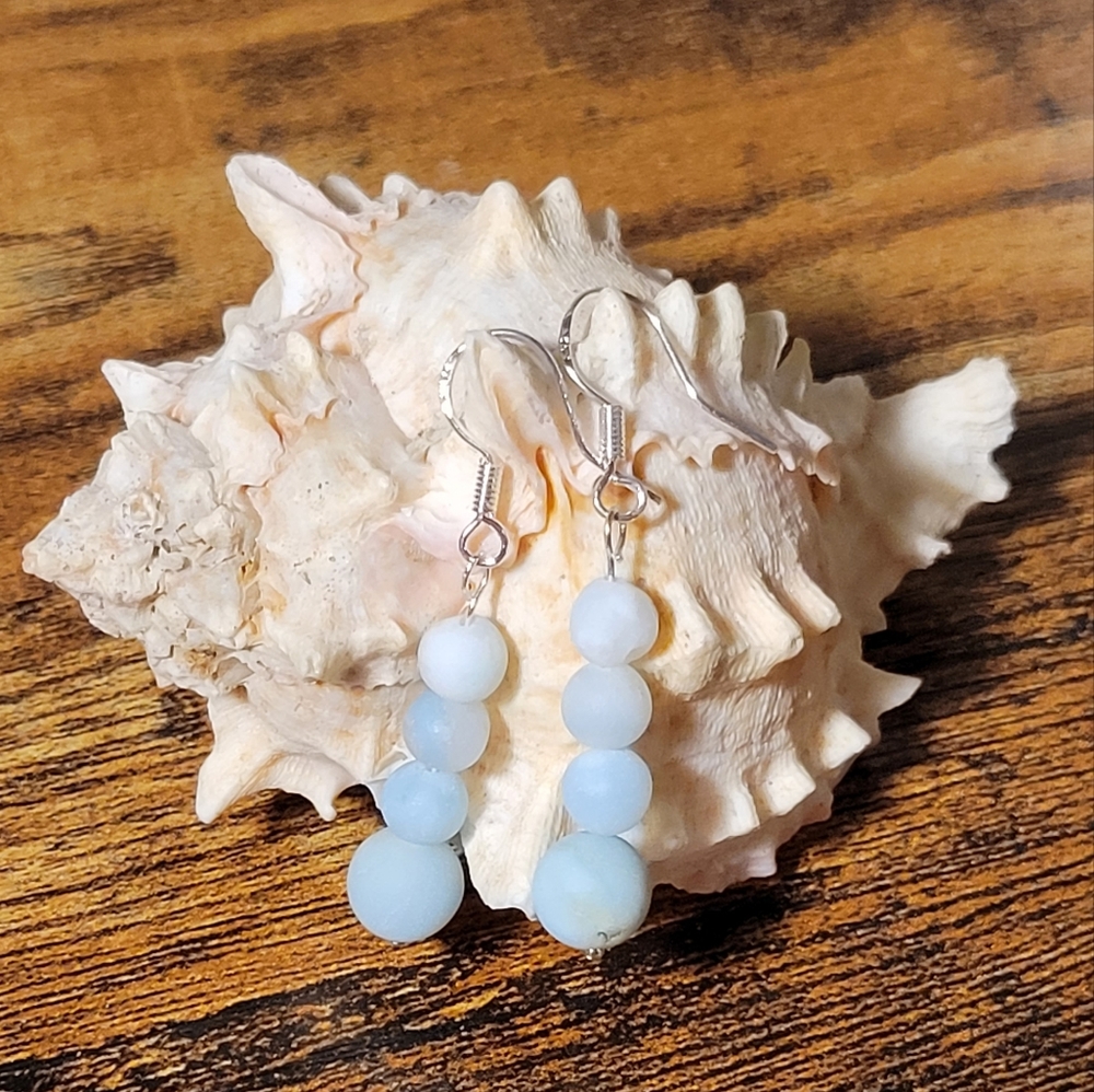 Natural Amazonite dangle silver earrings